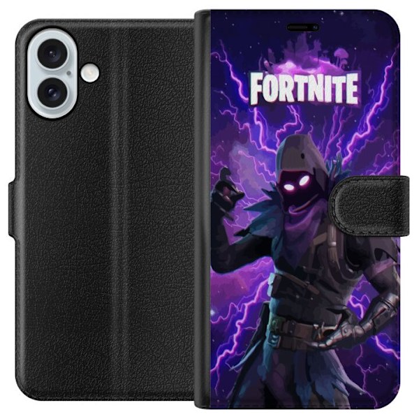 Apple iPhone 16 Plus Plånboksfodral Fortnite Raven – Mörk Stridsikon från Battle Royale
