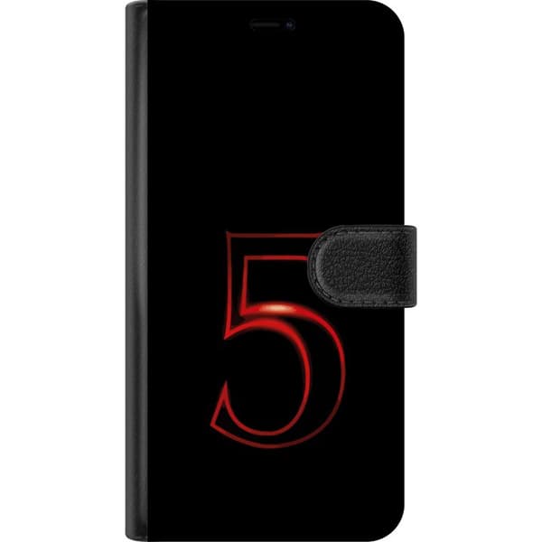 Kompatibel Tegnebogsetui til Apple iPhone 8 Rødt tal 5 med lysende konturer på sort baggrund, grafisk talmotiv sort