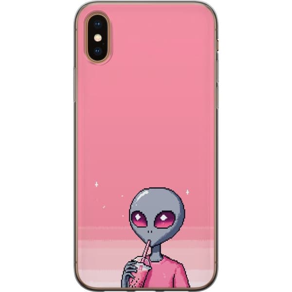 Kompatibelt Mobildeksel til Apple iPhone XS Pixelalien med rosa dryck rosa