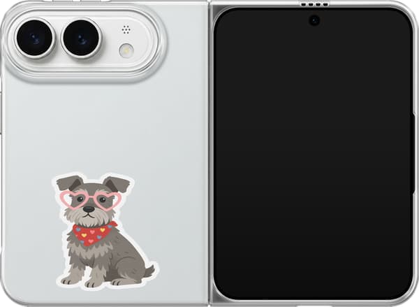 Kompatibelt Mobildeksel til Apple iPhone Duo Hjertebrillehund - Grått motiv med schnauzer med rosa hjertebriller. grå