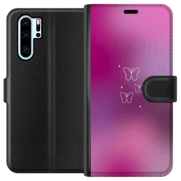 Kompatibel Tegnebogsetui til Huawei P30 Pro Sommerfugle Lilla