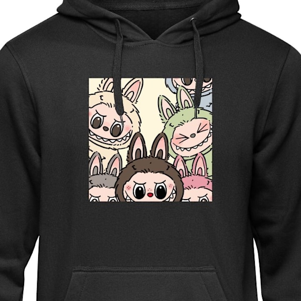 Børne-Hoodie | Blød Hættetrøje til Børn Labubu Pastel Col sort 12-13 År