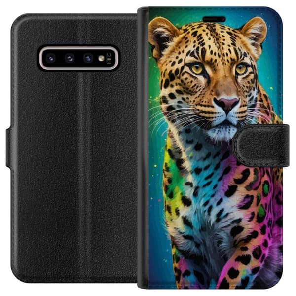 Kompatibelt Lommeboketui til Samsung Galaxy S10+ Leopard
