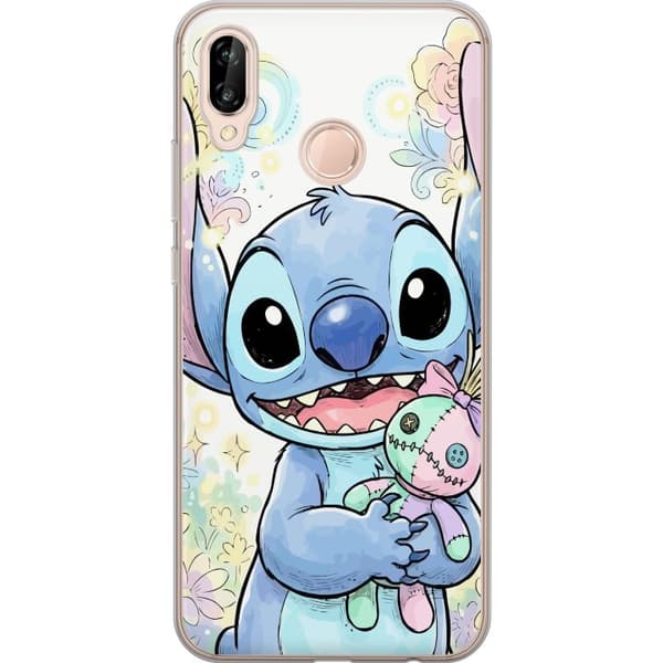 Kompatibelt Mobildeksel til Huawei P20 lite Stitch holder en liten patchworkdukke blant pastellblomster og glitrende mønstre