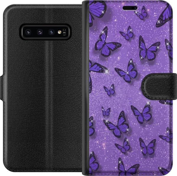 Kompatibel Tegnebogsetui til Samsung Galaxy S10 Lilla Sommerfugle