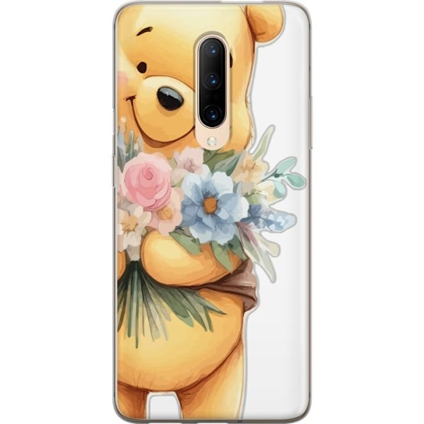 OnePlus 7 Pro Gennemsigtig cover Nalle Puh med blomster - klassisk børnefavorit i en blomstrende forårs miljø