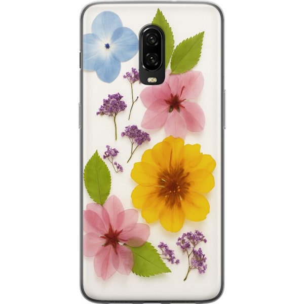 OnePlus 6T Genomskinligt Skal Pressade blommor