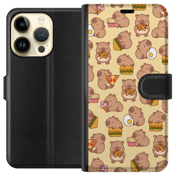 Apple iPhone 14 Pro Tegnebogsetui Kawaii capybara mobilcover med flere søde figurer