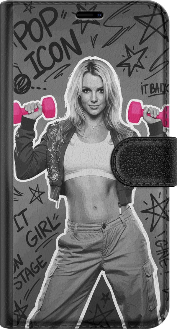 Kompatibel Tegnebogsetui til Nothing Phone (4a) Blond popartist i sort-hvid med lyserøde håndvægte og graffiti mod grå baggrund grå