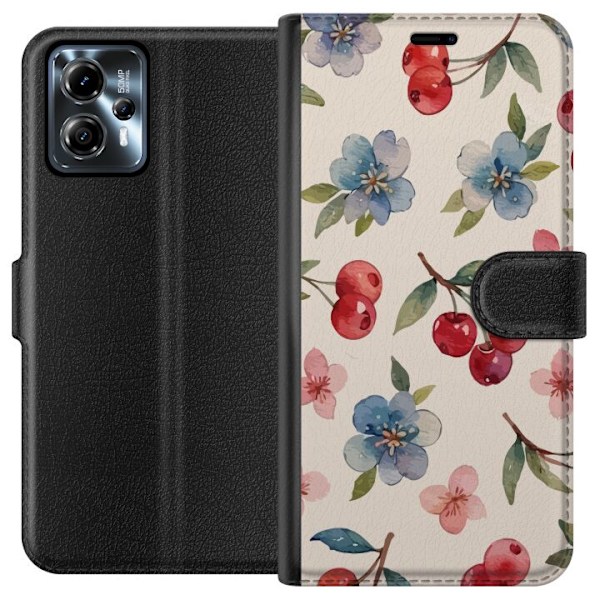 Motorola Moto G13 Lompakkokotelo Marjat & Kukat - kuvio, jossa