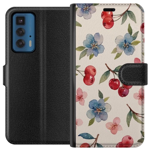 Motorola Edge 20 Pro Tegnebogsetui Bær & Blomster - mønster