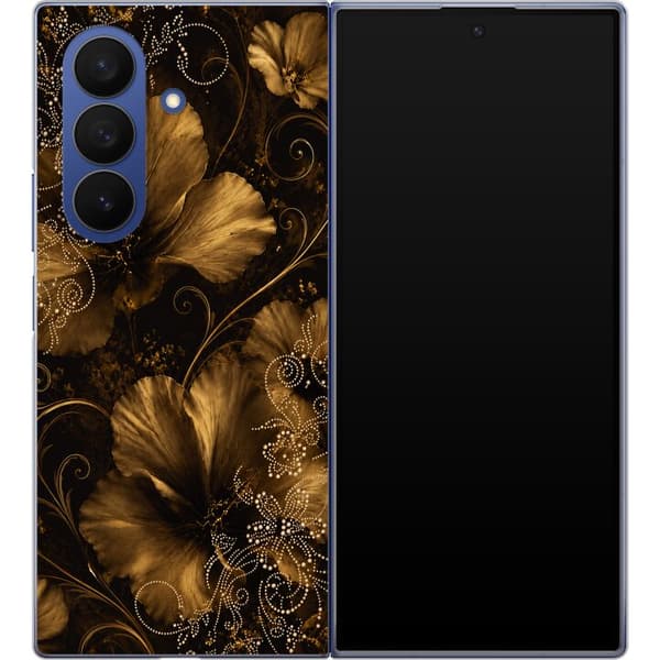 Kompatibelt Mobildeksel til Samsung Galaxy Z Fold7 Gullfargede blomster gull