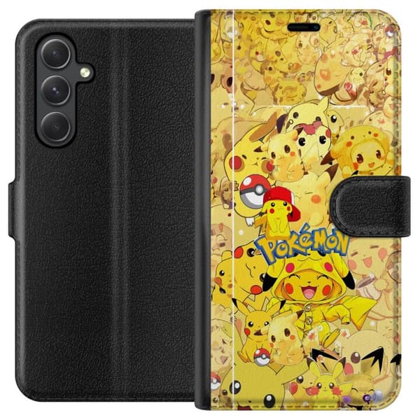 Kompatibel Tegnebogsetui til Samsung Galaxy A35 Sød Pikachu-collage med Pokémon-tema i bløde gule nuancer gul
