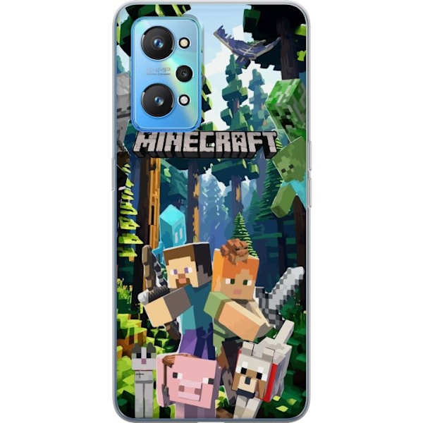Realme GT Neo2 Läpinäkyvä kuori Minecraft-matkapuhelinkotelo metsällä ja pikselityylisillä hahmoilla