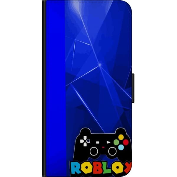Kompatibel Tegnebogsetui til Xiaomi Redmi Note 9 4G Gamingmotiv med sort gamecontroller og farverig spiltekst på abstrakt blå baggrund blå