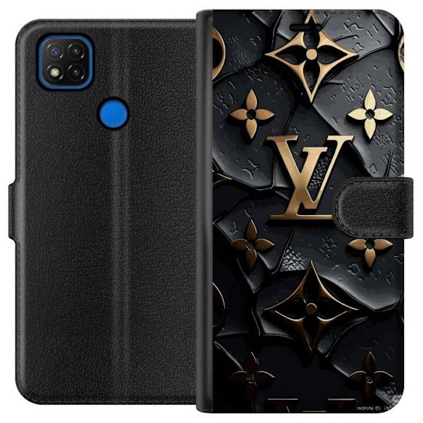 Xiaomi Redmi 9C Tegnebogsetui Louis Vuitton Mørk Tilstand Design Sort Luksus Stil Mode Populær Grafisk Mønster Modeikon Luksusmærke