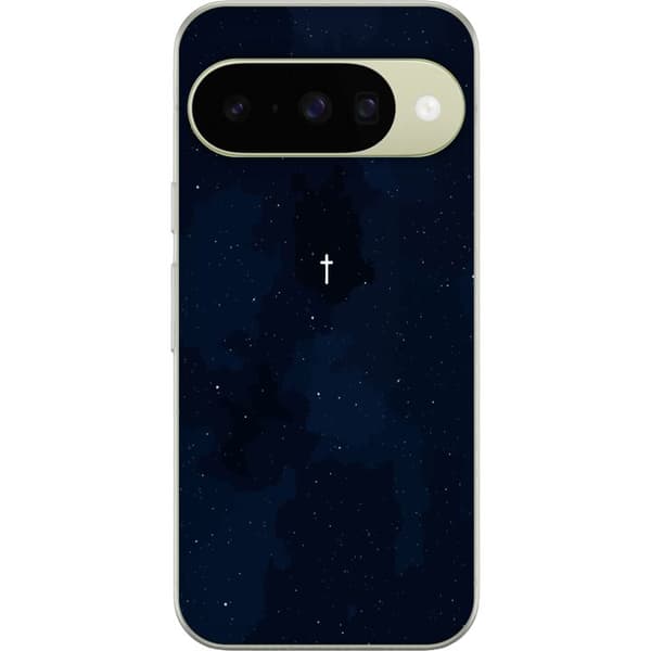 Kompatibelt Mobildeksel til Google Pixel 10 Vitt kors på stjärnhimmel blå