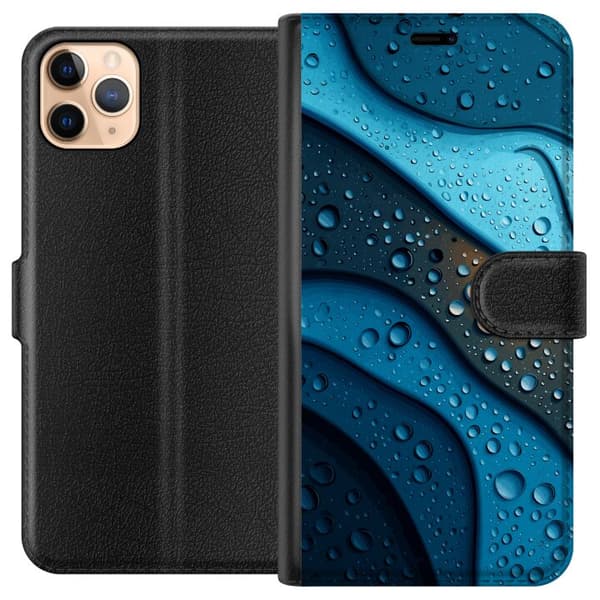 Kompatibelt Lommeboketui til Apple iPhone 11 Pro Max Blå abstrakte bølger med glitrende vanndråper i moderne grafisk design blå