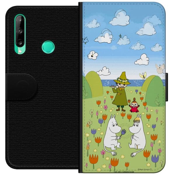 Kompatibel Tegnebogsetui til Huawei P40 lite E Mumin i blomsteräng grøn