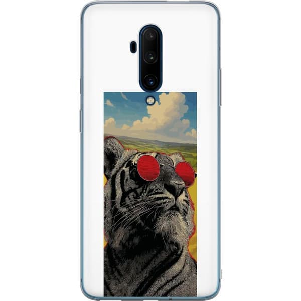 Kompatibelt Mobildeksel til OnePlus 7T Pro Cool tiger med røde solbriller i popkunststil grå