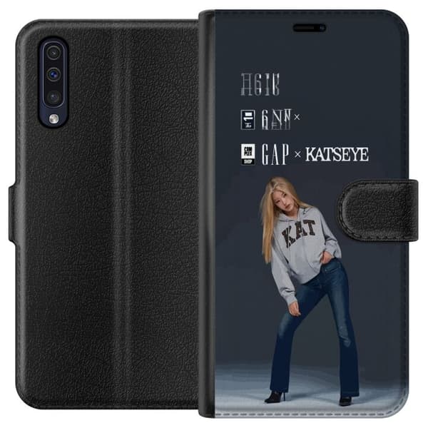 Kompatibelt Plånboksfodral till Samsung Galaxy A50 KATSEYE blond modebild grå