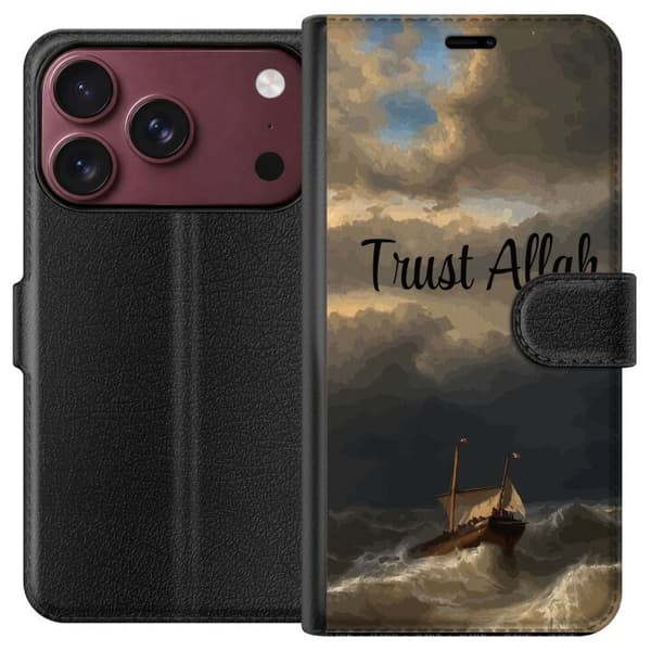 Kompatibel Tegnebogsetui til Apple iPhone 18 Pro Trust Allah över stormigt hav brun