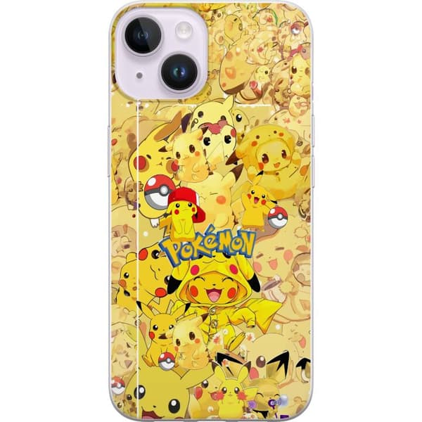 Kompatibel Mobilcover til Apple iPhone 15 Plus Sød Pikachu-collage med Pokémon-tema i bløde gule nuancer gul