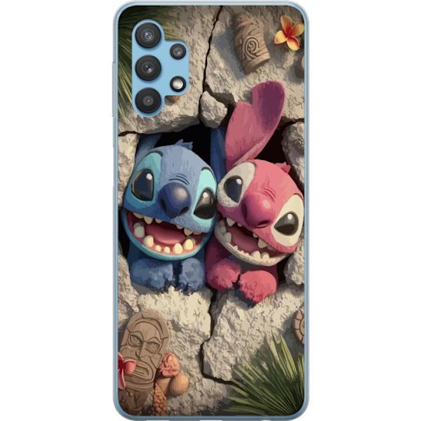 Samsung Galaxy A32 5G Genomskinligt Skal Stitch Angel Lilo & Stitch Motiv Disney Kärlek Seriefigur Populär Blå Alien Rolig Disneyfilm