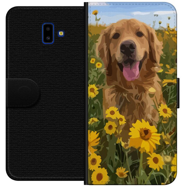 Samsung Galaxy J6+ Lompakkokotelo Kultainennoutaja Auringonkukkapelto Koiramotiivi Luonto Kesä Suunnittelu Suosittu Koirarotu Perheen suosikki