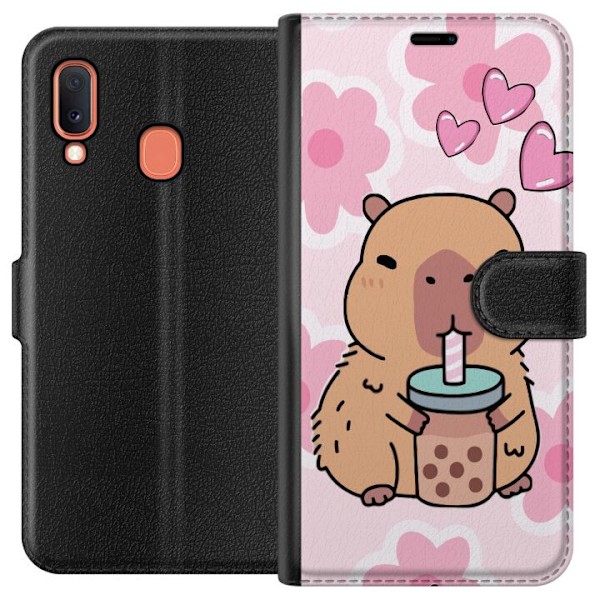 Samsung Galaxy A20e Lompakkokotelo Kawaii Capybara Sydän Anim