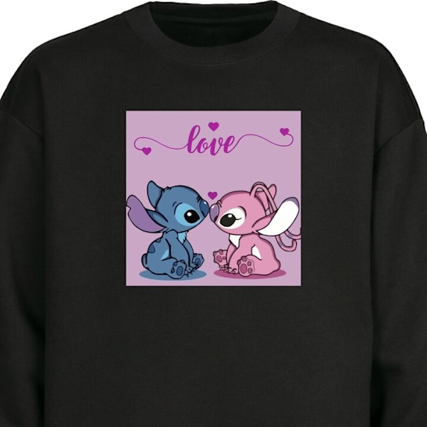 Sweatshirt til Voksne | Klassisk Collegebluse Lilo & Stitch - sort M