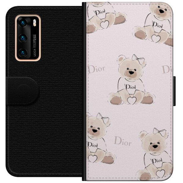 Huawei P40 Tegnebogsetui Teddy Dior Vibes - luksuriøs bamse i modetil