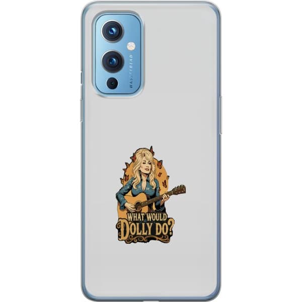 Kompatibelt Mobilskal till OnePlus 9 Dolly Parton med gitarr och fjärilar grå