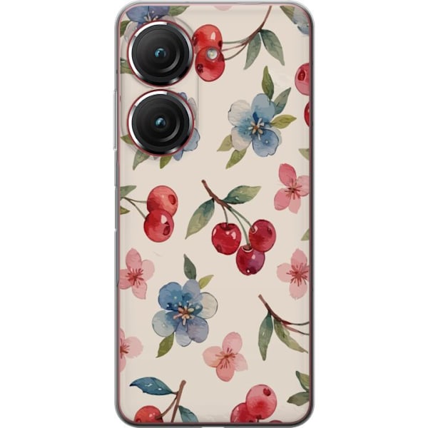 Asus Zenfone 9 Läpinäkyvä kuori Marjat & Kukat - kuvio, jossa on sinisiä kukkia ja metsänmarjoja