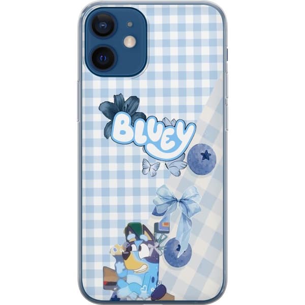 Kompatibel Mobilcover til Apple iPhone 12 mini Bluey med blå sløjfe og ternet baggrund blå