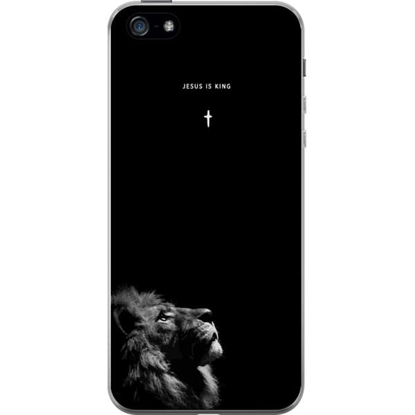 Kompatibelt Mobildeksel til Apple iPhone 5 Lejon med Jesus is King citat svart