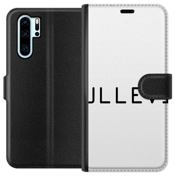 Kompatibel Tegnebogsetui til Huawei P30 Pro Ullevi minimalistisk hvid typografi på sort baggrund sort