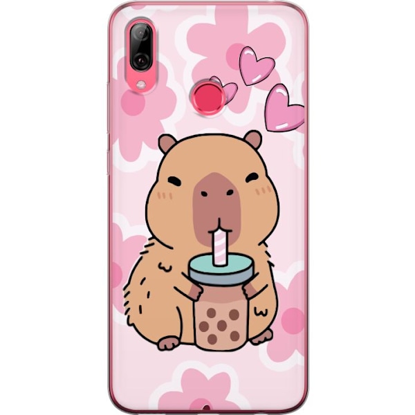 Huawei Y7 (2019) Genomskinligt Skal Kawaii Capybara Hjärtan A
