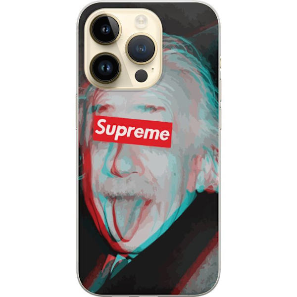 Apple iPhone 14 Pro Genomskinligt Skal Supreme Albert Einstein 3D Motiv Streetwear Design Populär Vetenskap Ikoniskt Grafiskt Urban Art