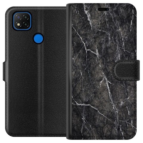Xiaomi Redmi 9C Tegnebogsetui Sort Marmor