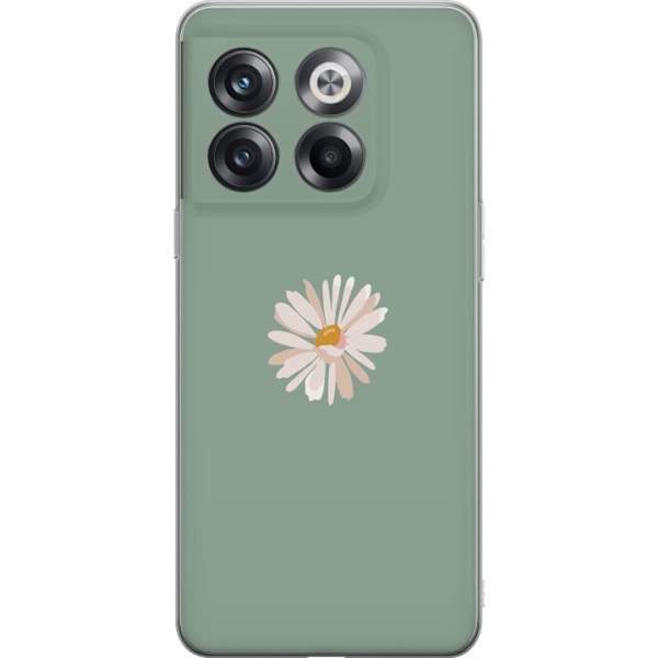 OnePlus 10T Genomskinligt Skal Grön Minimalblomma – stilren blomma på grön bakgrund
