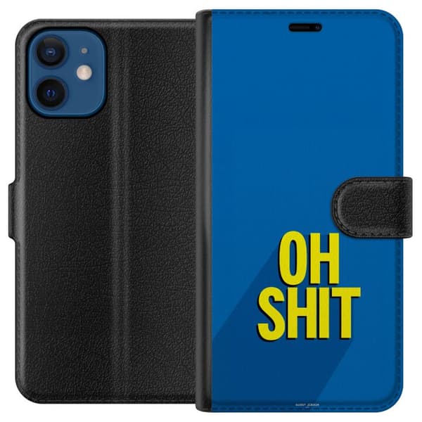 Kompatibelt Plånboksfodral till Apple iPhone 12 Oh Shit text blå