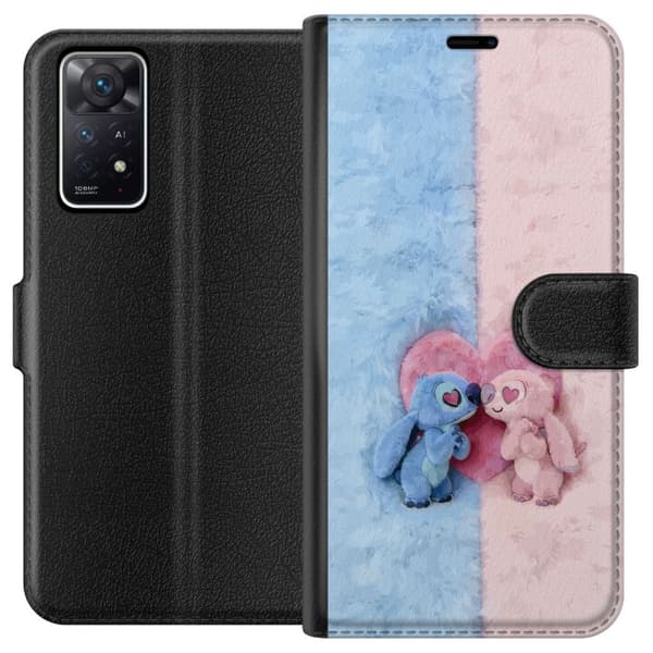 Kompatibel Tegnebogsetui til Xiaomi Redmi Note 11 Pro 5G Søde blå og lyserøde figurer foran et stort lyserødt hjerte pink