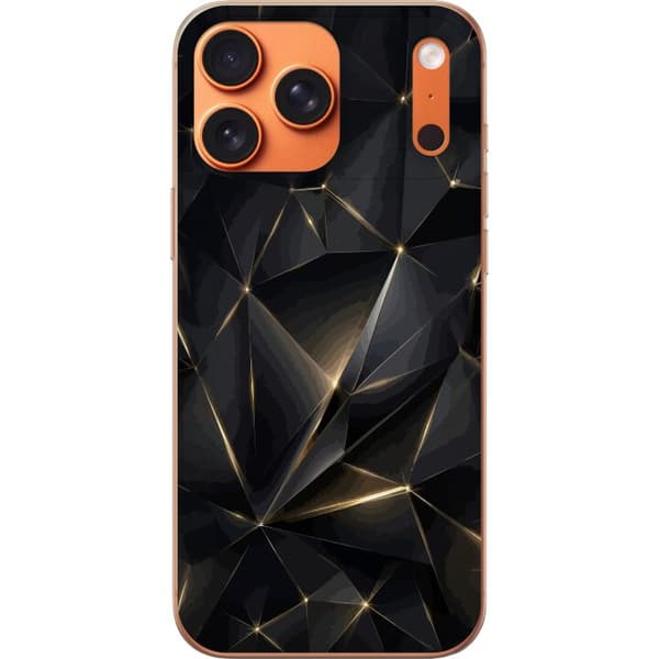 Kompatibel Mobilcover til Apple iPhone 18 Pro Max Abstrakte sorte geometriske former med tynde gyldne linjer og lyspunkter sort