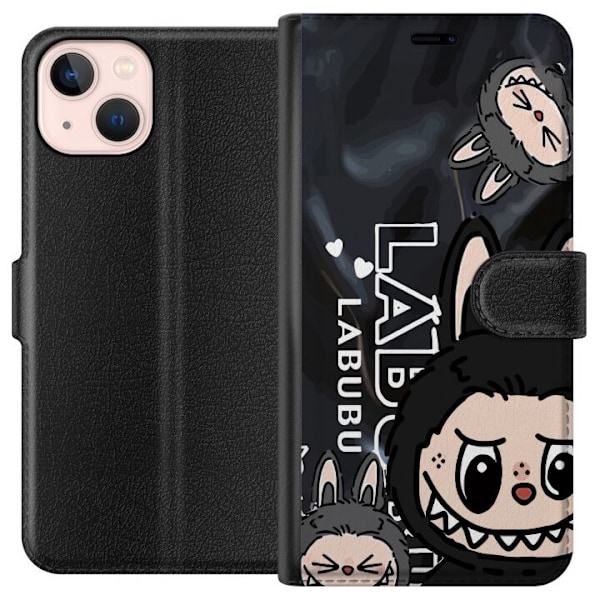 Apple iPhone 13 mini Tegnebogsetui <nl>Labubu Black Energy - Sort mønster i gade stil