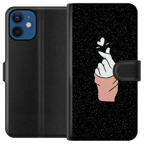 Kompatibel Tegnebogsetui til Apple iPhone 12 Minimal håndgestus med hjerter i mørkt verdensrum