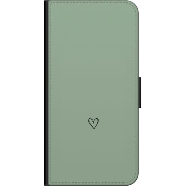 Kompatibel Tegnebogsetui til Xiaomi Redmi Note 9S Minimalistisk sort håndtegnet hjerte centrerede på rolig lysegrøn baggrund grøn