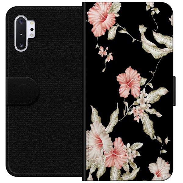 Samsung Galaxy Note10+ Lompakkokotelo Kukkakuvio Musta