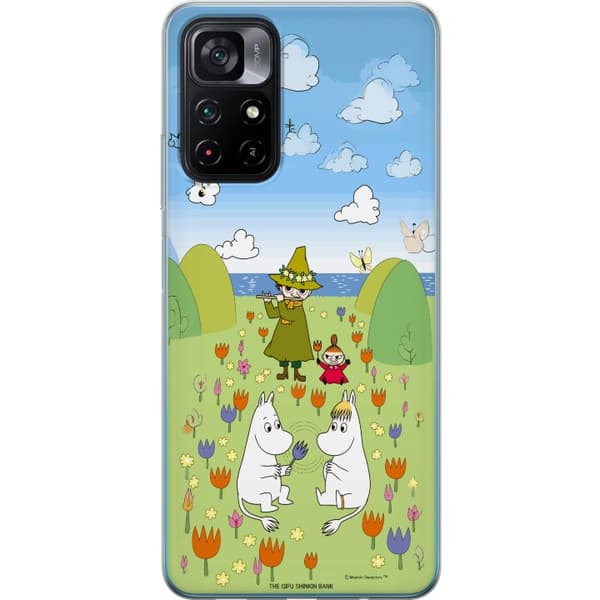 Kompatibelt Mobildeksel til Xiaomi Poco M4 Pro 5G Mumin i blomsteräng grønn
