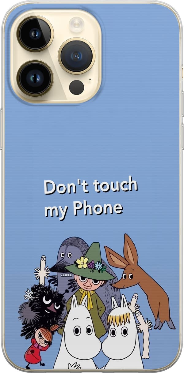 Kompatibelt Mobildeksel til Apple iPhone 15 Pro Max Mummifamilien og venner med tekstmotiv på lyseblå bakgrunn blå